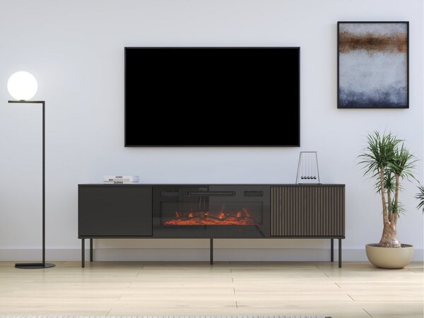 Mirjan24 TV stolík/skrinka s krbom Kebrex 05, Farba: čierna / čierna + orech 5903211529078