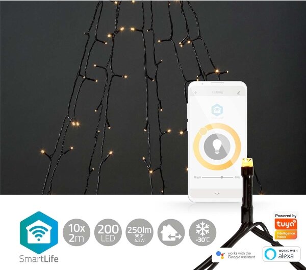 Nedis WIFILXT01W200 - LED Vianočný záves 200xLED/8 funkcií 10x2m IP65 Wi-Fi Tuya