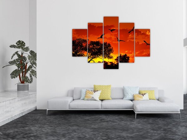 Obraz vtákov pri západe slnka (150x105 cm)