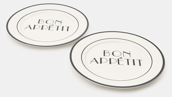 Sinsay - Keramické taniere s nápisom Bon appétit 2 pack - viacfarebná
