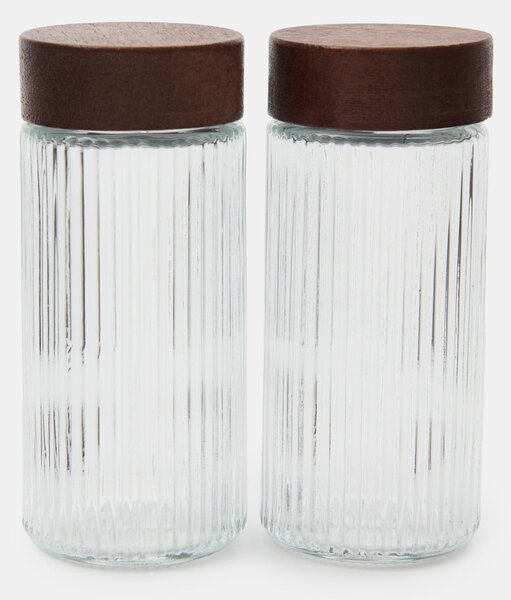 Sinsay - Sada vrúbkovaných nádob na korenie 2 pack - clear