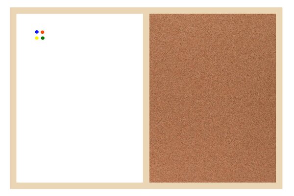 Kombinovaná tabuľa biela v drevenom ráme + 6 farieb rámu 60x40 cm