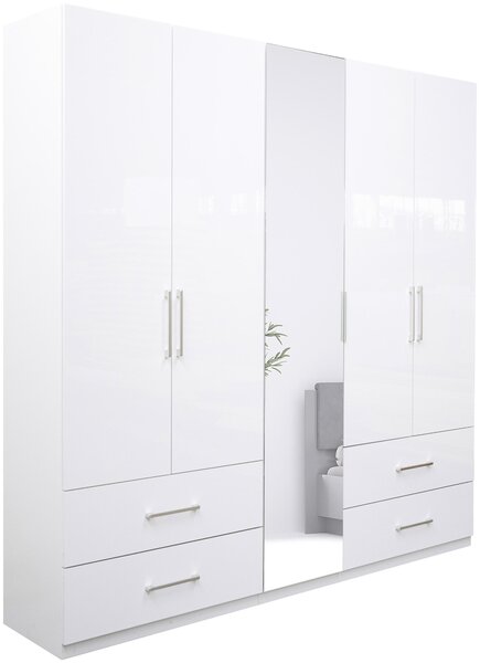 ŠATNÍKOVÁ SKRIŇA, biela, biela s vysokým leskom, 224/211/55 cm P & B - Skrine, Online Only