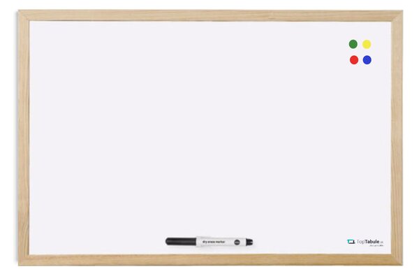 Biela magnetická tabuľa v prírodnom drevenom ráme 60x40 cm