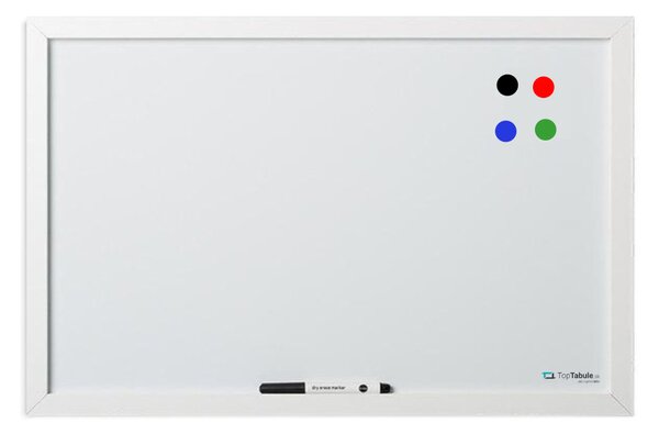 Biela magnetická tabuľa v bielom drevenom ráme 60x40 cm