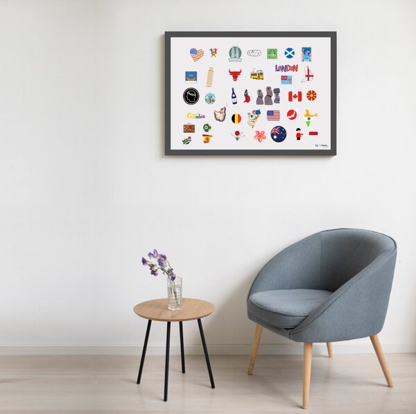 Biela tabuľa na magnetky v drevenom šedom ráme 60x40 cm