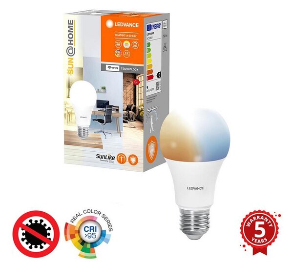 Ledvance LED Stmievateľná antibakteriálna žiarovka A60 E27/9W/230V Wi-Fi - Ledvance P227199 + záruka 3 roky zadarmo