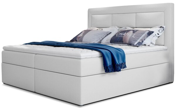 Boxspringová posteľ 140x200 TERIVO - biela eko koža