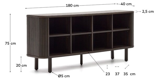 Tmavohnedá nízka komoda v dekore jaseňa s posuvnými dverami 180x75 cm Mailen – Kave Home