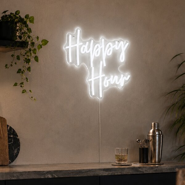 Neónová nástenná lampa biela vrátane LED - Happy Hour