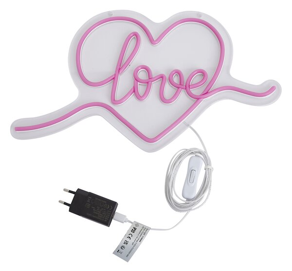 Neónové nástenné svietidlo ružové vrátane LED - Love