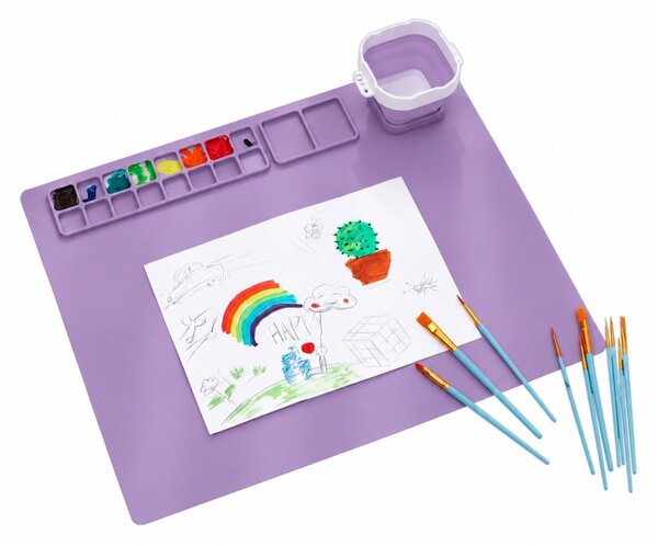 Silikónová podložka na maľovanie s paletou a nádobkou na vodu 51 × 41 cm - fialova CABT497 – variant produktu