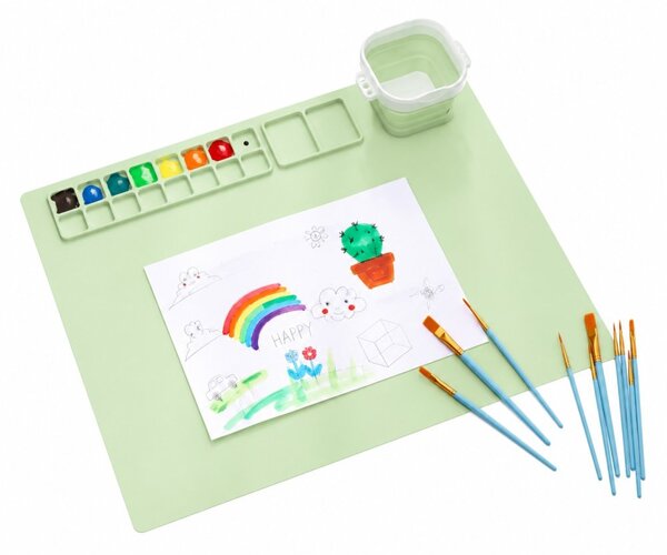 Silikónová podložka na maľovanie s paletou a nádobkou na vodu 51 × 41 cm - zelená CABT453 – variant produktu