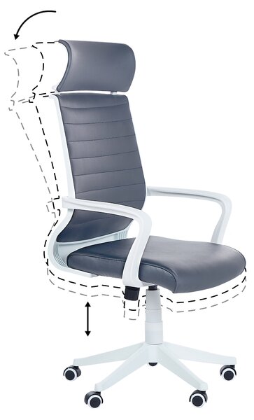 Kancelárska stolička sivá umelá koža výškovo nastaviteľná s opierkami na kolieskach ergonomický tvar moderný štýl
