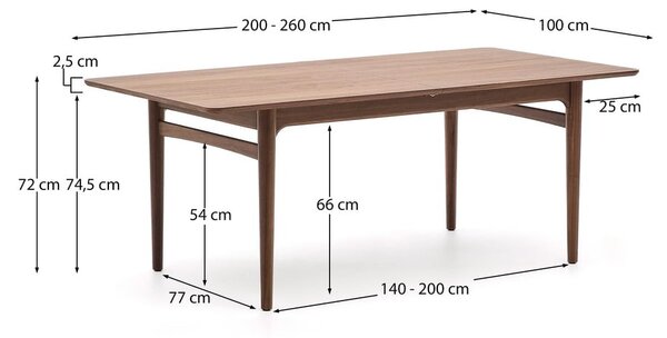 Rozkladací jedálenský stôl s prídavnou doskou v dekore orecha 100x200 cm Elan – Kave Home