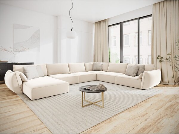 Béžová zamatová rohová pohovka (pravý roh/do "U") Vanda – Mazzini Sofas