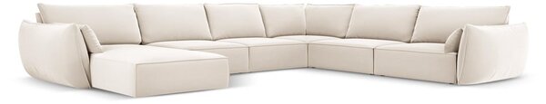 Béžová zamatová rohová pohovka (pravý roh/do "U") Vanda – Mazzini Sofas