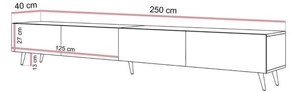 TV STOLÍK DAZIO 3 KAŠMÍR MATNÝ NA NOŽIČKÁCH 250 cm