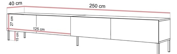 TV STOLÍK DAZIO KAŠMÍR MATNÝ NA NOŽIČKÁCH 250 cm