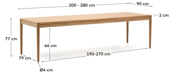 Rozkladací jedálenský stôl s prídavnou doskou v dekore duba 90x200 cm Lenon – Kave Home