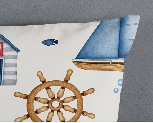 Modré/krémové bavlnené detské obliečky do postieľky 100x135 cm Ahoy – Good Morning
