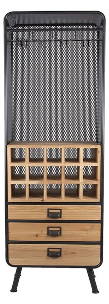 Kovovo-drevená retro skriňa na víno a poháre Bartion - 57*35*163 cm - Clayre & Eef