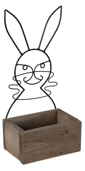 Hnedý drevený box s kovovým zajačikom - 20 * 13 * 10/44 cm - Clayre & Eef