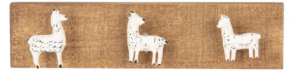 Nástenný vešiak biela lama s patinou - 30*4*7 cm - Clayre & Eef