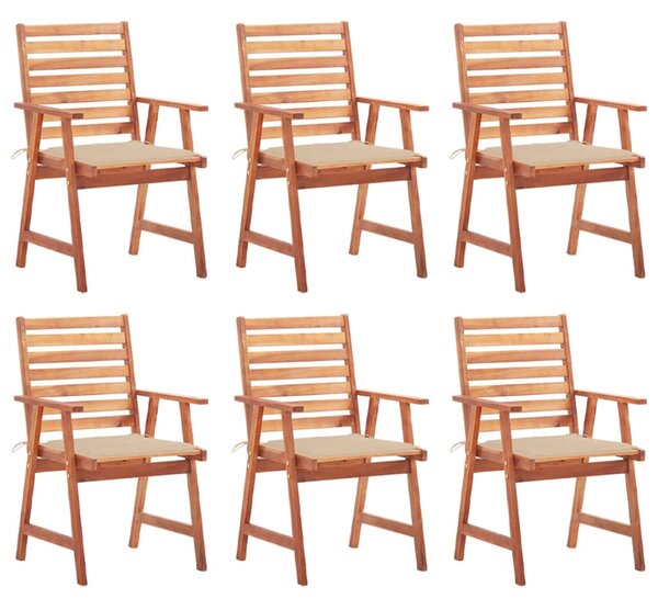 Vonkajšie jedálenské stoličky 6 ks s podložkami masívna akácia