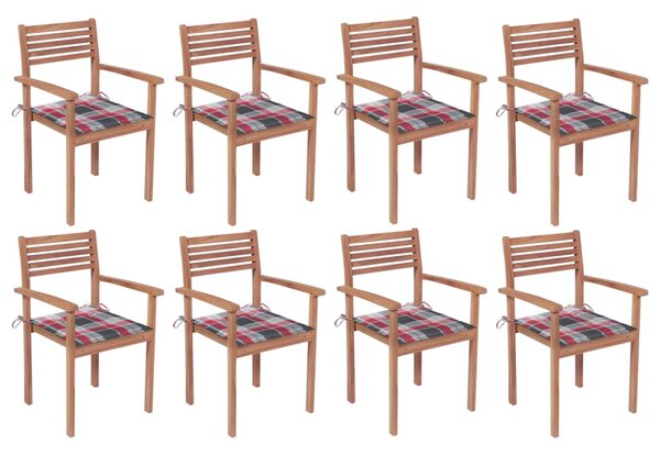 Stohovateľné záhradné stoličky s podložkami 8 ks tíkový masív