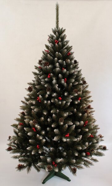 Nádherný vianočný stromček zdobený jarabinou a šiškami 220 cm Zelená
