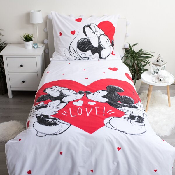 Detské bavlnené obliečky MICKEY & MINNIE LOVE biele Rozmer obliečky: 70 x 90 cm | 140 x 200 cm