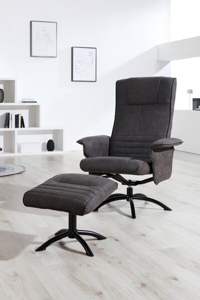 RELAXAČNÉ KRESLO S PODNOŽKOU, kov, textil, antracitová, čierna Cantus - Kreslá