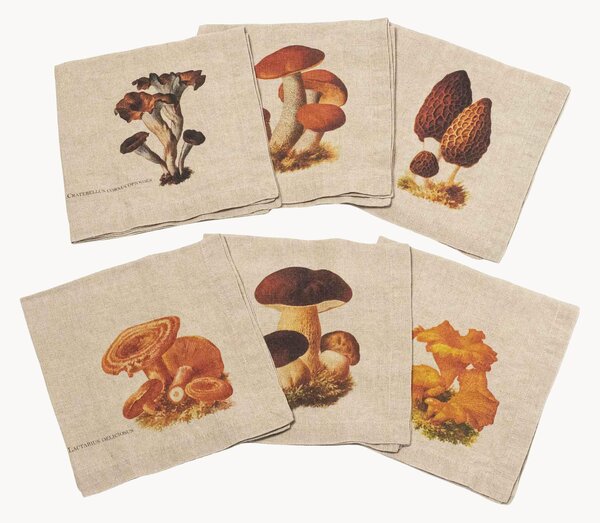 Ľanové obrúsky Mushrooms, 6 ks