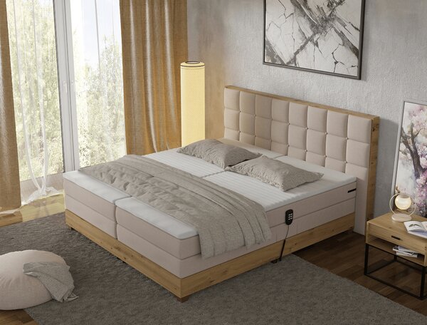 KONDELA Elektrická polohovacia posteľ, boxspring, béžová/dub artisan, 180x200, TIANA