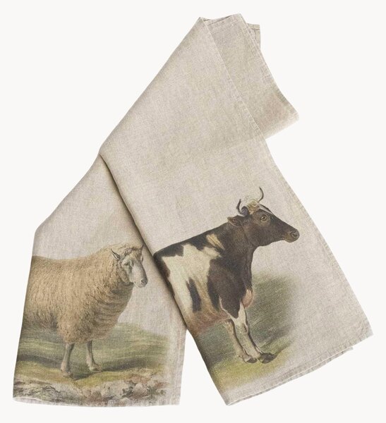 Ľanové kuchynské utierky Sheep & Cow, 2 ks