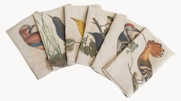 Ľanové obrúsky Woodland Birds, 6 ks