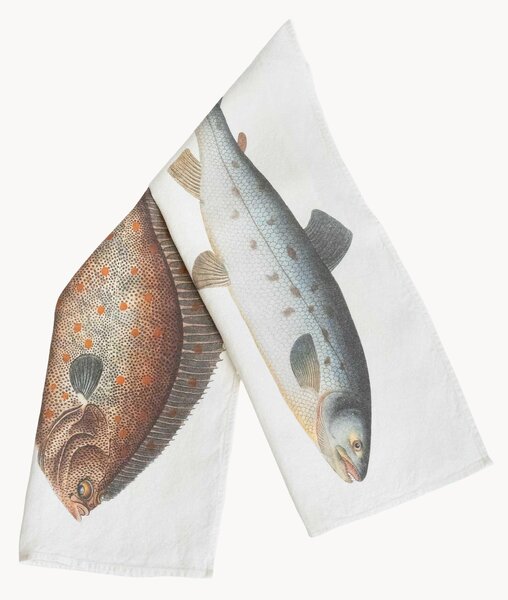 Ľanové kuchynské utierky Salmon & Turbot, 2 ks