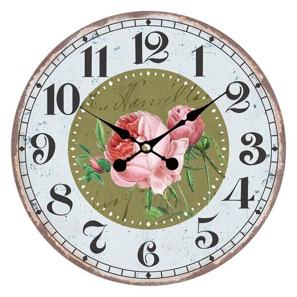 Vintage hodiny na stenu s ružami - Ø 34 * 1 cm / 1 * AA