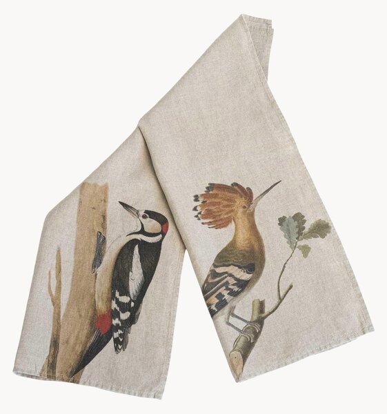 Ľanové kuchynské utierky Woodpecker & Hoopo, 2 ks