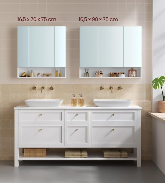 SONGMICS Kúpeľňová zrkadlová skrinka Vasagle Masli 90 cm biela