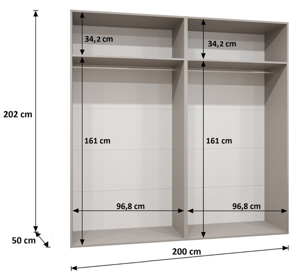 NovýNábytok.sk Šatníková skriňa 200 cm Alice 1 (kašmír + čierna). Akcia -57%. Vlastná spoľahlivá doprava až k Vám domov. 1126121