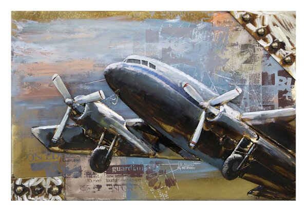 Vintage kovový obraz na stenu s lietadlom - 120 * 80 * 7 cm