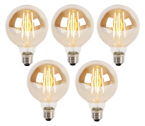 Sada 5 stmievateľných LED žiaroviek E27 s 3-stupňovým stmievaním G95 zlaté sklo 5W 380lm 2200K
