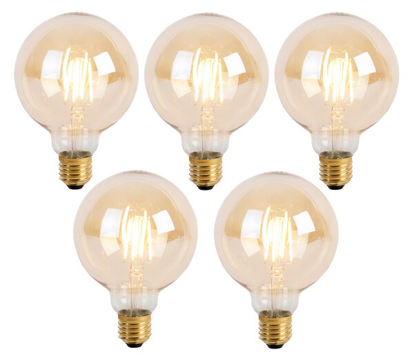 Sada 5 stmievateľných LED žiaroviek E27 s 3-stupňovým stmievaním G95 Goldline 5W 530lm 2200K
