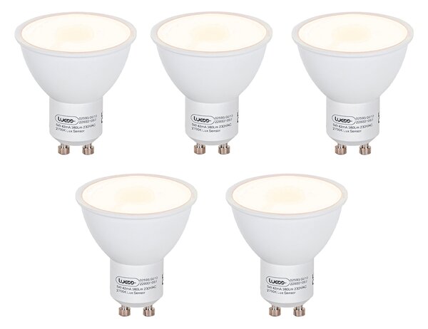 Sada 5 LED žiaroviek GU10 so senzorom súmraku 5W 380lm 2700K