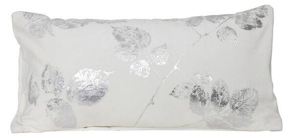 Zamatový biely vankúš so striebornými listy Leave - 60 * 30 cm
