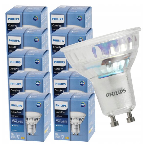 10x GU10 LED žiarovka PHILIPS 4,9W 550lm 4000k prémiová