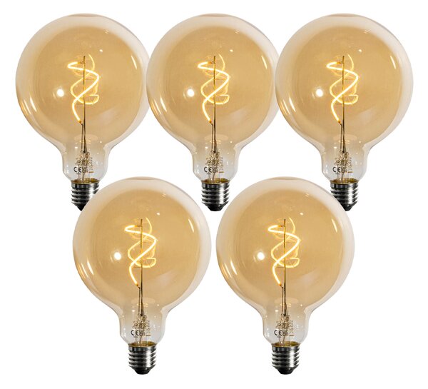 Sada 5 stmievateľných LED žiaroviek so špirálovým vláknom, zlatá G125 4W 270 lm 2200K