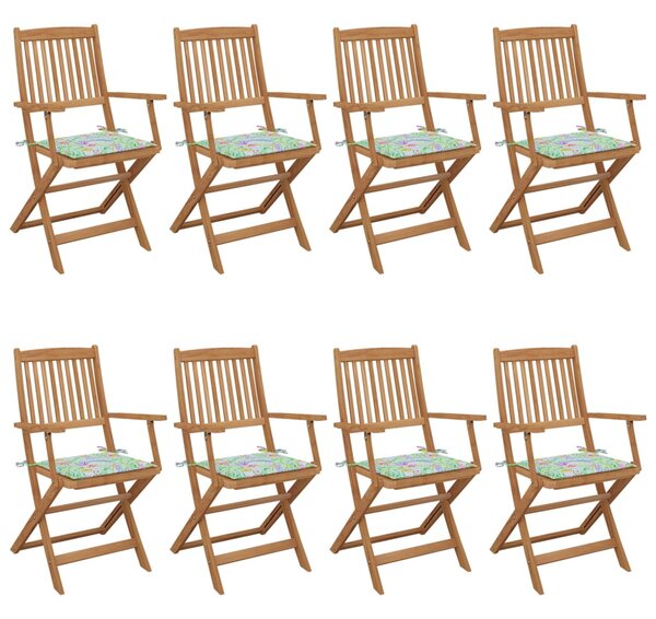 Skladacie záhradné stoličky 8 ks so sedákmi akáciový masív